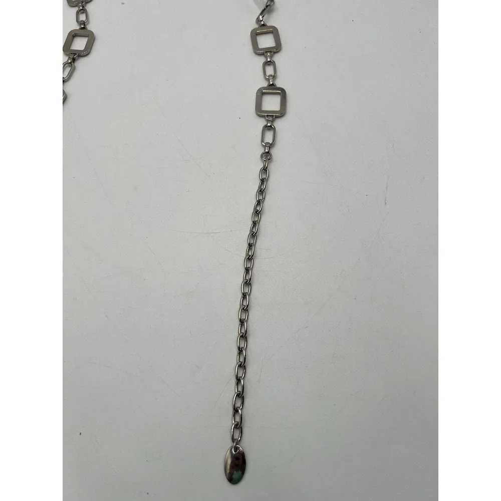 Vintage‎ Silver Gold Tone Geometric Square Link Chain Belt Adjustable 24